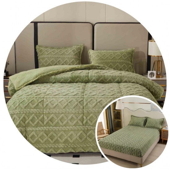 Pachet Promo: Pilota Pufoasa CoCoLiNo, Plus, Husa de Pat cu Elastic, 6 piese, model Tricotat, Verde, PH-010 Pachet Promo