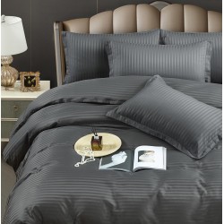 Lenjerie pat dublu, Damasc, 6 piese, Jojo, Gri inchis, LDS-022