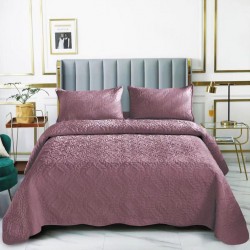 Set Cuvertura de Pat din Catifea, 3 Piese, Pat 2 Persoane, Lila-Inchis, CCV-115