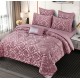 Lenjerie de pat cu elastic si pilota inclusa, bumbac tip jacquard, pat dublu, 7 piese, Roz inchis, PJD-04 Pilote Jacquard 7 piese