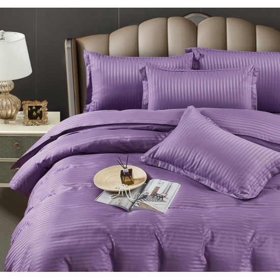 Lenjerie pat dublu, Damasc, 6 piese, Jojo, Mov, LDS-040 Lenjerii damasc 6 piese