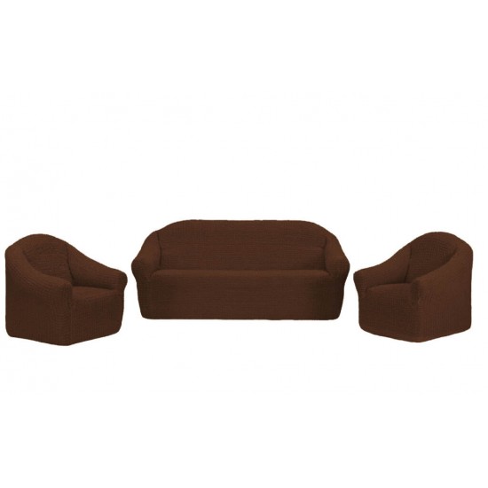 Set 4 Huse Creponate fara Volane, Pentru Canapea 3 Locuri, Canapea 2 locuri si 2 Fotolii, Maro inchis, HCC-006 Huse Canapea 3 Locuri, 2 Locuri plus 2 Huse Fotoliu Creponat
