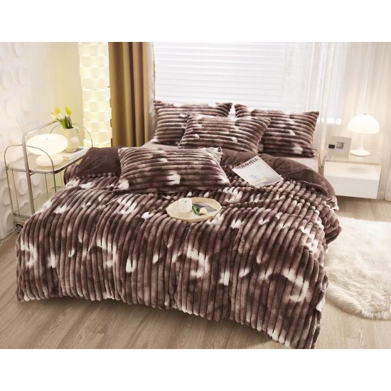 Lenjerie pat dublu, Super Pufoasa, din Blanita artificiala de Iepure, 4 piese, Maro ombre, LCE-021 Lenjerii Blanita Iepure