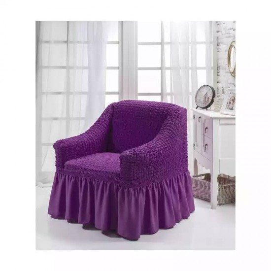 Husa Elastica si Creponata pentru Fotoliu, Mov, HFC-007 Huse Fotolii Creponat cu Volane