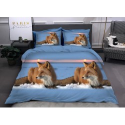 Set Lenjerie de Pat din Bumbac Satinat, 4 Piese, Pat 2 Persoane, Imprimeu 3D Identic cu Poza, Bleu-Maro, animale, LSD-027