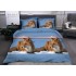 Set Lenjerie de Pat din Bumbac Satinat, 4 Piese, Pat 2 Persoane, Imprimeu 3D Identic cu Poza, Bleu-Maro, animale, LSD-027