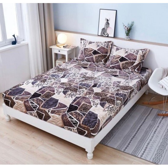Cearșaf Cocolino cu Elastic 180x200 cm + 2 Fețe de Pernă – Model piatra sparta Animal Print, Maro-Bej, HC-077 Huse Cocolino