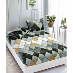 Cearsaf cu elastic COCOLINO, 180x200x25cm, plus 2 fete de perne, Gri-Multicolor, forme geometrice, HC-007