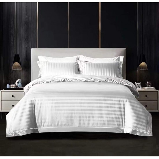 Lenjerie din Damasc, 6 Piese, Pat Dublu, Alb, PCG-050 Horeca