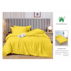 Lenjerie, pat dublu, cu ELASTIC, Damasc Finetat, 6 piese, Galben, LDS-057