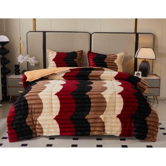 Set Pilota Pufoasa Cocolino, 3 Piese, 200x230 cm, Multicolor-Rosu, valuri, PDC-031 Pilote iarna cu blana