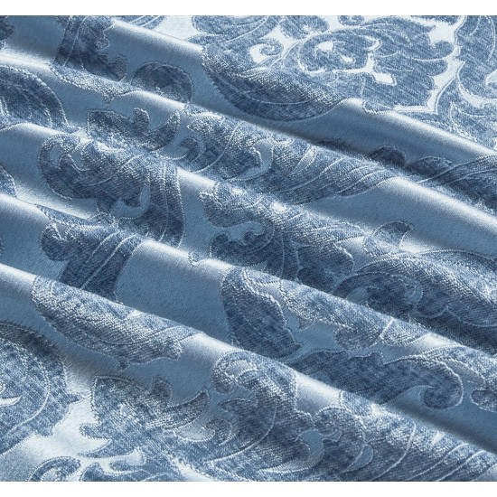 Lenjerie de pat cu elastic si pilota inclusa, bumbac tip jacquard, pat dublu, 7 piese, Albastru, PJD-07 Pilote Jacquard 7 piese
