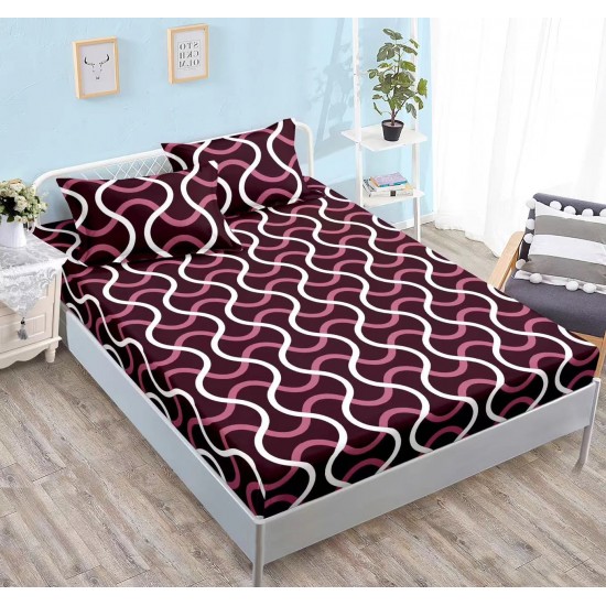 Cearsaf cu elastic COCOLINO, 180x200x25cm, plus 2 fete de perne, Mov-Alb, linii serpuite, HC-079 Huse Cocolino