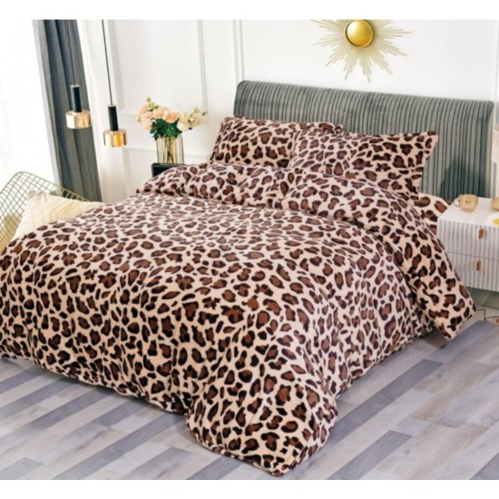 Lenjerie pat dublu, Super Pufoasa COCOLINO, 4 piese, Maro, animal print, LDC-002 Lenjerii cocolino 4 piese