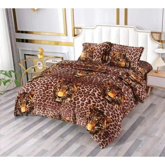 Lenjerie pat dublu, Super Pufoasa COCOLINO, 4 piese, Maro, animal print, LDC-053 Lenjerii cocolino 4 piese
