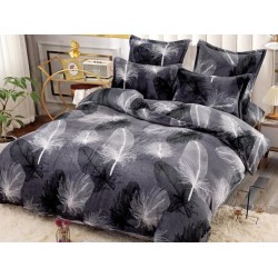 Lenjerie pat dublu, Super Pufoasa COCOLINO, 4 piese, Gri-Alb, pene, LDC-089