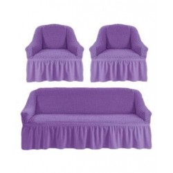 Huse Elastice si Creponate cu Volan, Canapea 3 Persoane + 2 Huse Fotolii, Lila, HCVF-003