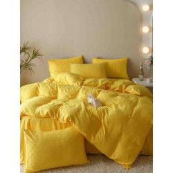 Set Lenjerie de Pat, Bumbac Tip Jacquard Finetat, 6 Piese, Galben, LDJ-006