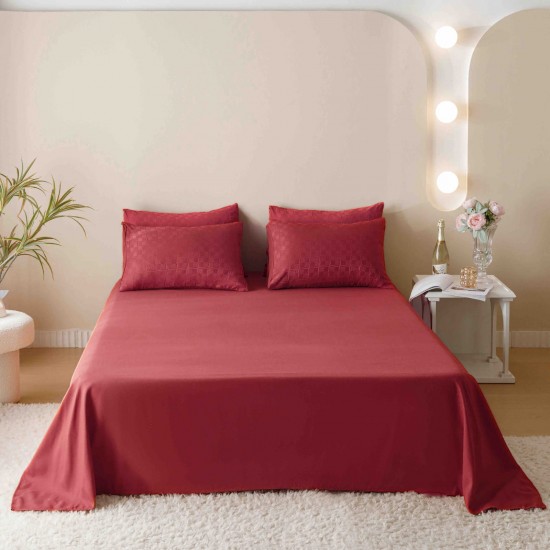 Set Lenjerie de Pat, Bumbac Tip Jacquard Finetat, 6 Piese, Rosu, LDJ-013 Lenjerii Jacquard cu Finet
