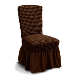 Set 6 Huse de Scaun Creponate Cu Volanase, Maro, HSC-003