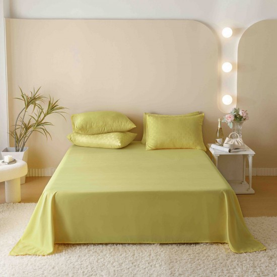 Set Lenjerie de Pat, Bumbac Tip Jacquard Finetat, 6 Piese, Galben-deschis, LDJ-053 Lenjerii Jacquard cu Finet