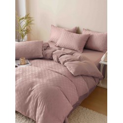 Set Lenjerie de Pat, Bumbac Tip Jacquard Finetat, 6 Piese, Roz Pudra, LDJ-014