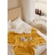 Patura Cocolino cu Blanita, Model Tricotat, Pat 2 Persoane, 200x230 cm, Galben, PCT-006 Patura cu Blanita tip Tricotaj