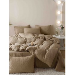 Set Lenjerie de Pat, Bumbac Tip Jacquard Finetat, 6 Piese, Bej, LDJ-051