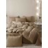 Set Lenjerie de Pat, Bumbac Tip Jacquard Finetat, 6 Piese, Bej, LDJ-051