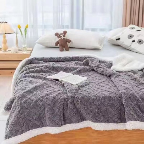 Patura Cocolino cu Blanita, Model Tricotat, Pat 2 Persoane, 200x230 cm, Gri inchis, PCT-009 Patura cu Blanita tip Tricotaj