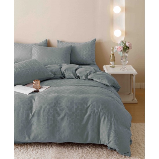 Set Lenjerie de Pat, Bumbac Tip Jacquard Finetat, 6 Piese, Gri, LDJ-052 Lenjerii Jacquard cu Finet