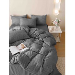 Set Lenjerie de Pat, Bumbac Tip Jacquard Finetat, 6 Piese, Gri Antracit, LDJ-009