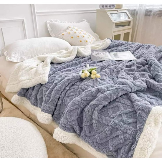 Patura Cocolino cu Blanita, Model Tricotat, Pat 2 Persoane, 200x230 cm, Gri deschis, PCT-008 Patura cu Blanita tip Tricotaj