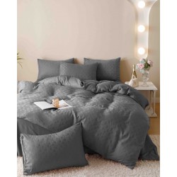 Set Lenjerie de Pat, Bumbac Tip Jacquard Finetat, 6 Piese, Gri Antracit, LDJ-009