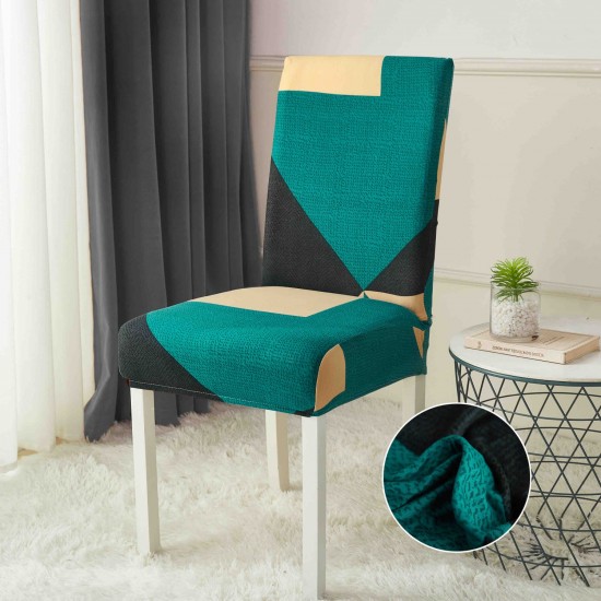 Set 6 Huse Universale pentru Scaun Elastice – Model Verde Petrol Geometric, HSJ-006 Huse Scaune 6 piese