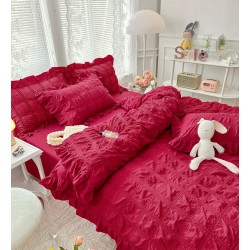Lenjerie Bumbac Creponat, 6 Piese, Pat 2 Persoane, Bordo, LFC-014