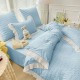 Lenjerie Bumbac Creponat, 6 Piese, Pat 2 Persoane, Blue, LFC-009 Lenjerii finet creponat 6 piese