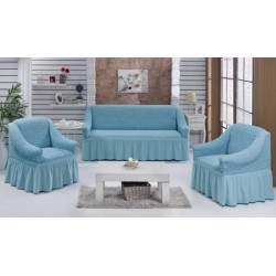 Huse Elastice si Creponate cu Volan, Canapea 3 Persoane + 2 Huse Fotolii, Blue, HCVF-002