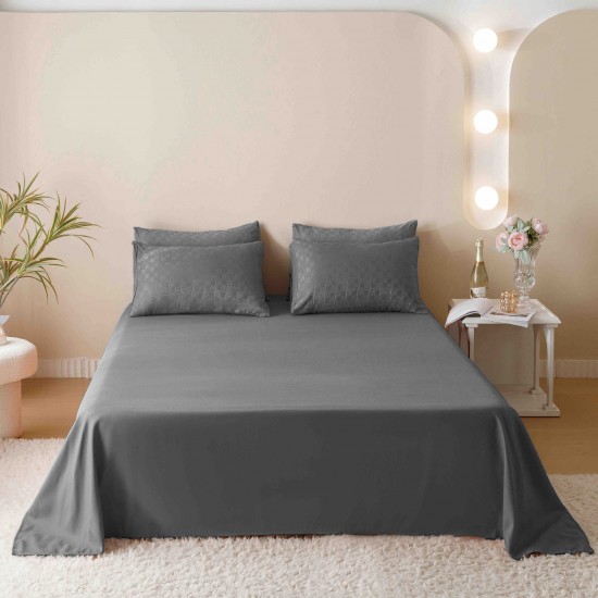 Set Lenjerie de Pat, Bumbac Tip Jacquard Finetat, 6 Piese, Gri Antracit, LDJ-009 Lenjerii Jacquard cu Finet