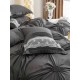 Lenjerie pat dublu finet 6 piese cu pliuri, inimioare și broderie-gri antracit, LIB-020 Lenjerii cu Pliuri