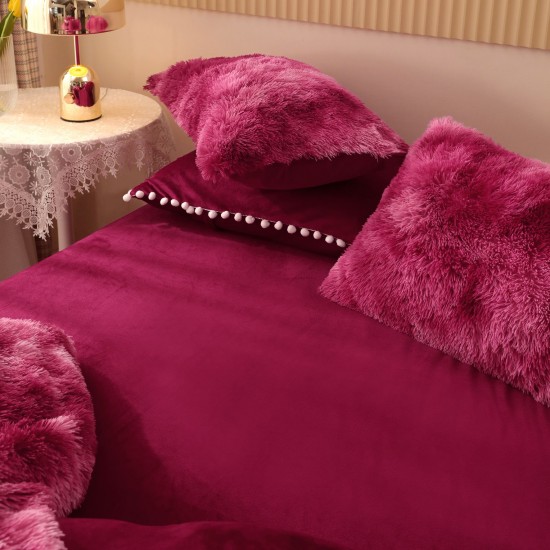 Lenjerie Fluffy Grena-Alb 6 Piese Pat Dublu – Moale, Călduroasă și Elegantă, LCF-010 Lenjerii Cocolino Fluffy