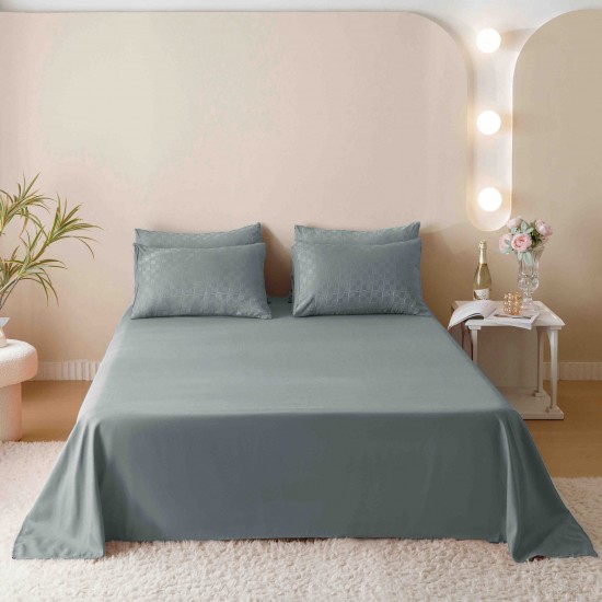 Set Lenjerie de Pat, Bumbac Tip Jacquard Finetat, 6 Piese, Gri, LDJ-052 Lenjerii Jacquard cu Finet