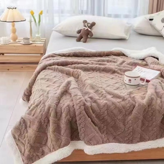 Patura Cocolino cu Blanita, Model Tricotat, Pat 2 Persoane, 200x230 cm, Maro, PCT-012 Patura cu Blanita tip Tricotaj