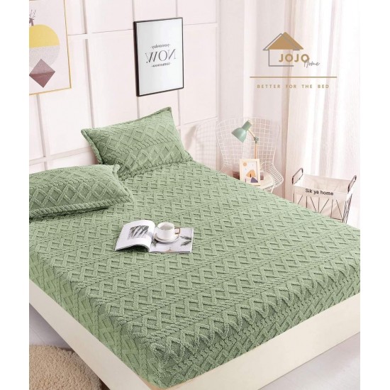 Husa de Pat cu Elastic si 2 Fete de Perna, CoCoLiNo, 180x200x25cm, model Tricotat, Verde, HCT-001 Huse Cocolino tip Tricoraj