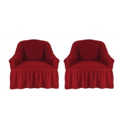 Set 2 huse elastice si creponate pentru fotolii, cu volanas, Bordo, HFC-012