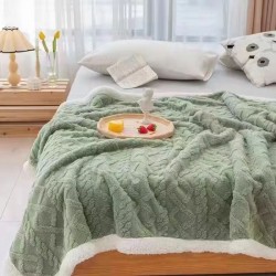 Patura Cocolino cu Blanita, Model Tricotat, Pat 2 Persoane, 200x230 cm, Verde, PCT-011