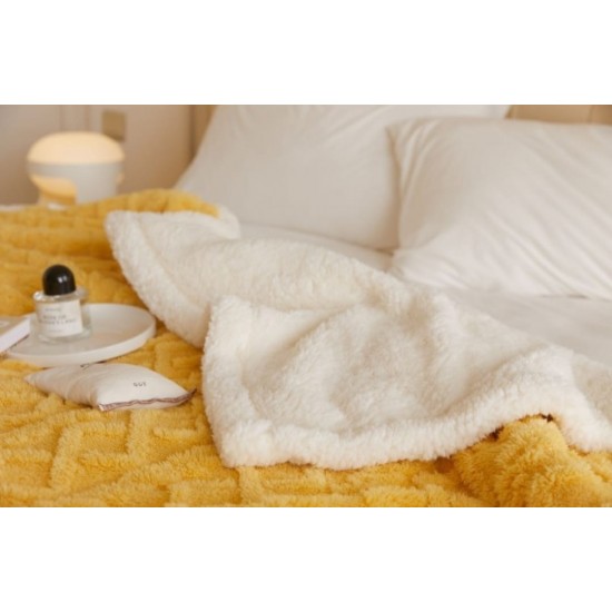 Patura Cocolino cu Blanita, Model Tricotat, Pat 2 Persoane, 200x230 cm, Galben, PCT-006 Patura cu Blanita tip Tricotaj