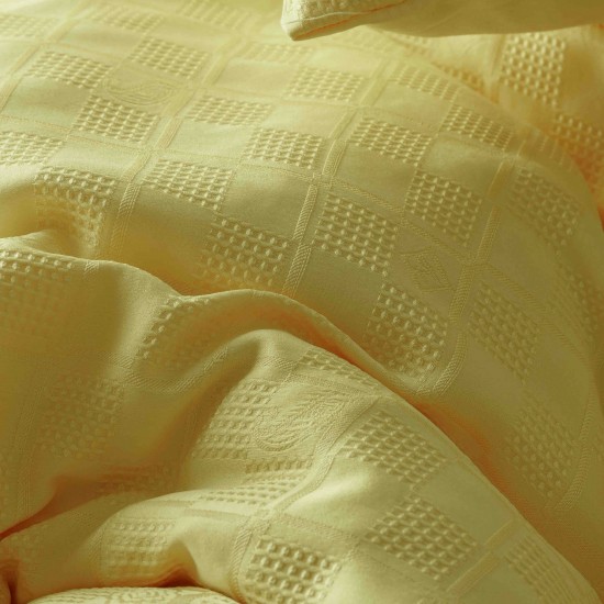 Set Lenjerie de Pat, Bumbac Tip Jacquard Finetat, 6 Piese, Galben-deschis, LDJ-053 Lenjerii Jacquard cu Finet