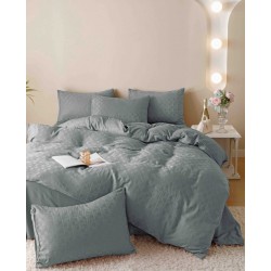 Set Lenjerie de Pat, Bumbac Tip Jacquard Finetat, 6 Piese, Gri, LDJ-052