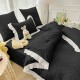 Lenjerie Bumbac Creponat, 6 Piese, Pat 2 Persoane, Negru, LFC-006 Lenjerii finet creponat 6 piese
